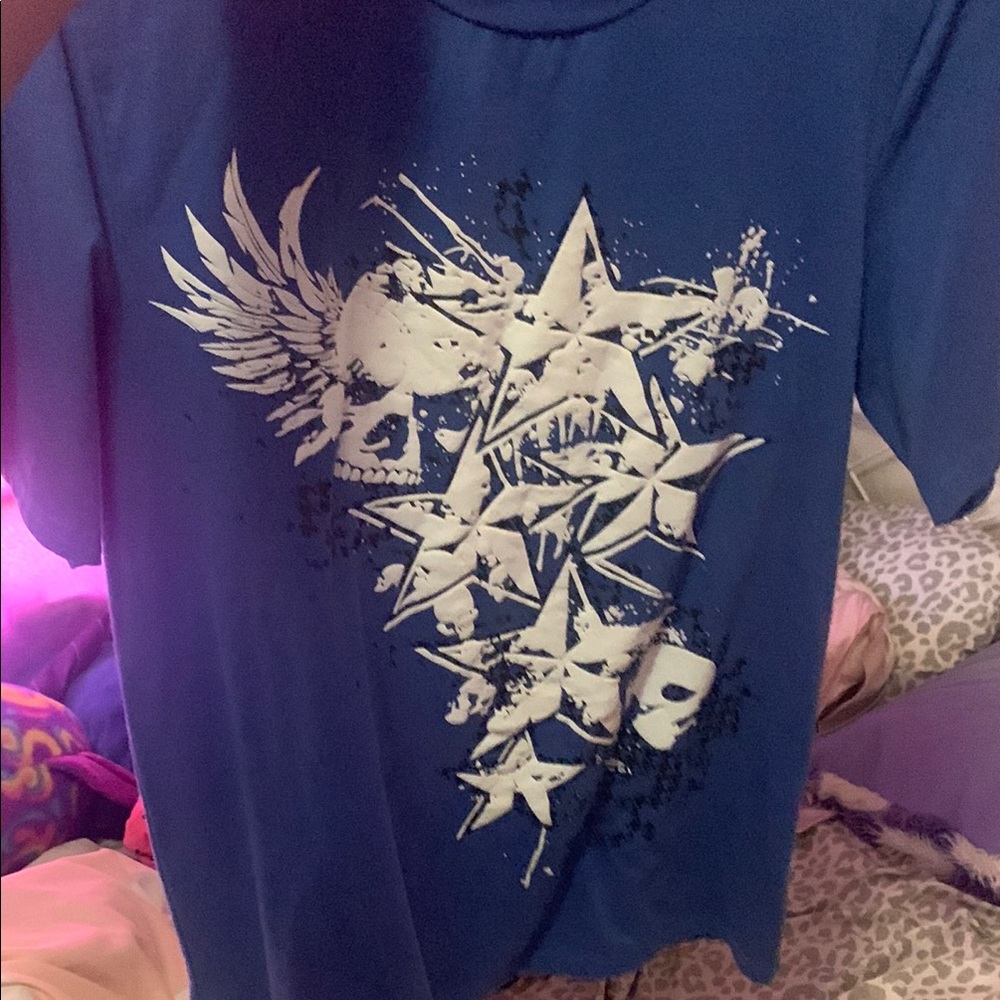 Y2k Scene Blue Skull Star Tee